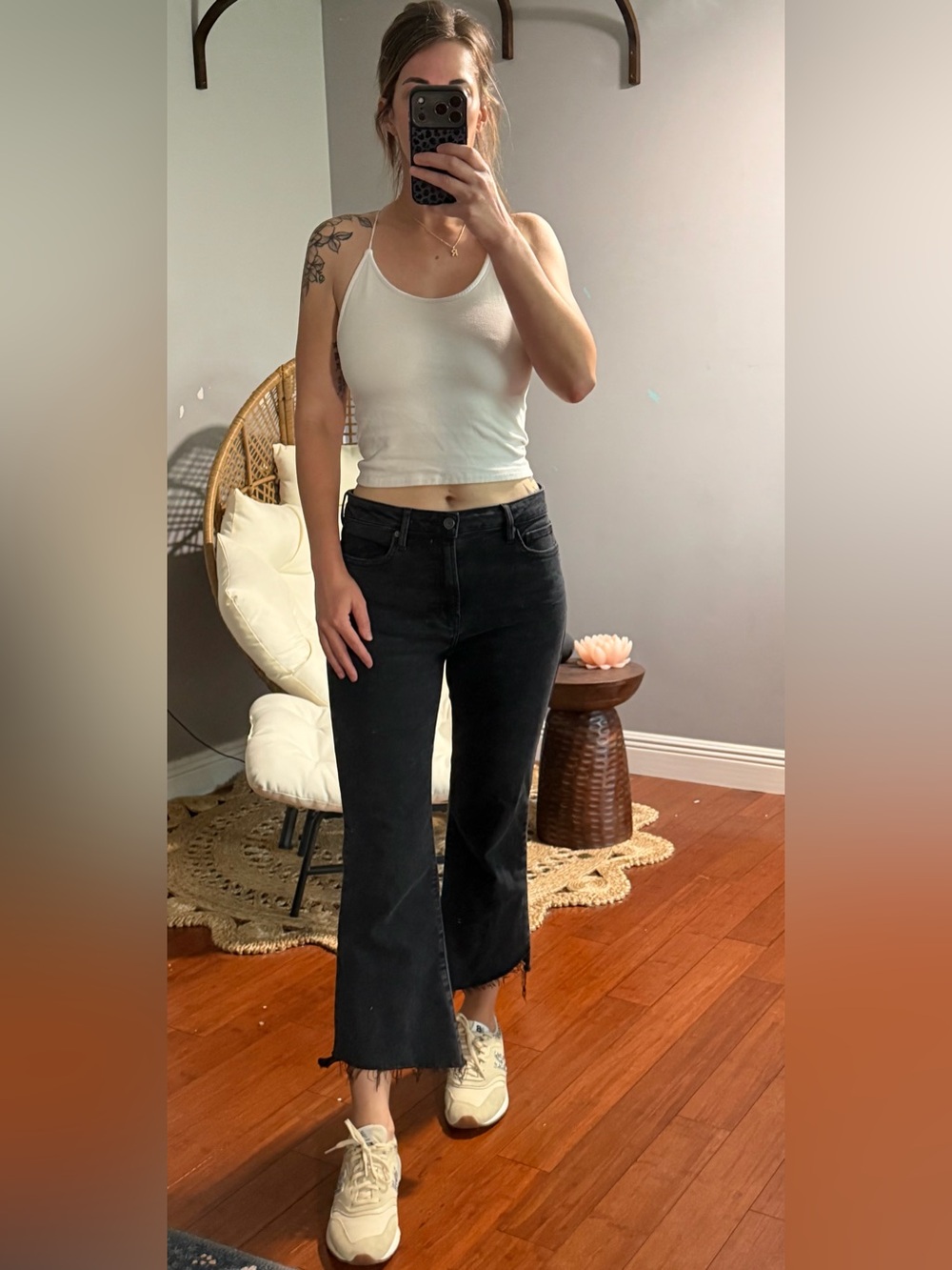 High-Rise Black Cropped Flare Jeans - Women